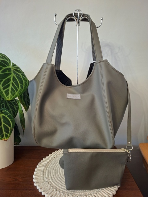 TORBA SHOPPER DUŻA SZARA Z KOSMETYCZKĄ