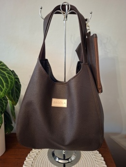 TORBA SHOPPER DUŻA BRĄZOWA Z KOSMETYCZKĄ