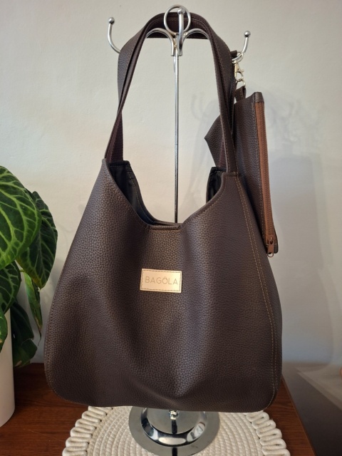 TORBA SHOPPER DUŻA BRĄZOWA Z KOSMETYCZKĄ